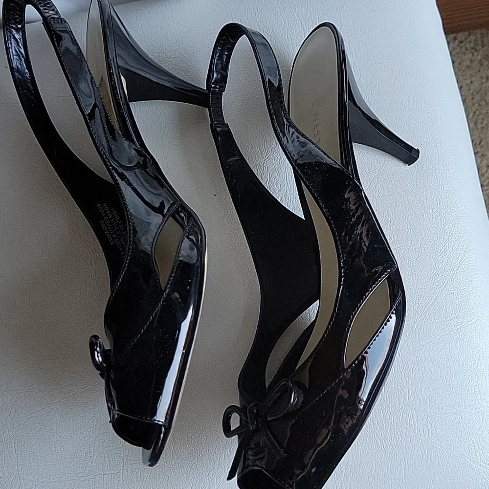 Nine West Glossy Black Peep-Toe Heels - Picture 2 of 3